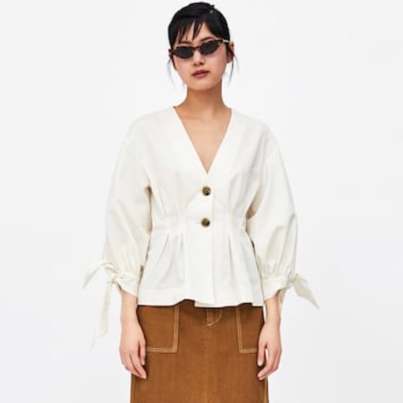 Zara Button Blouse in Cream - Picture 1 of 1
